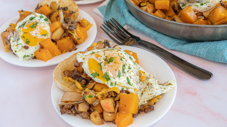 squash sausage hash with eggs