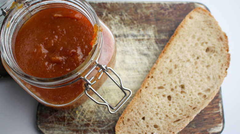 jam and bread on board