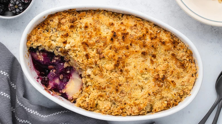 A tray of fruit crumble