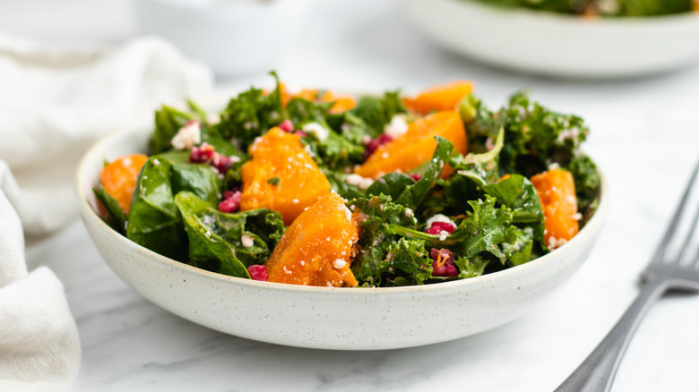 kale and spinach with squash