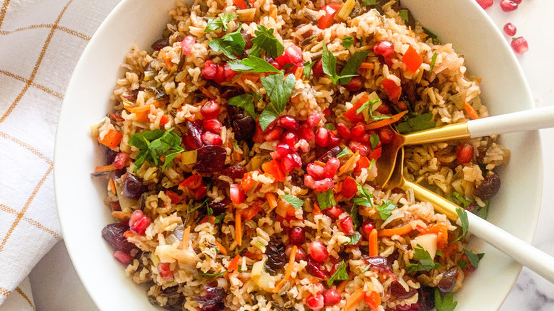 wild rice with pomegranate seeds