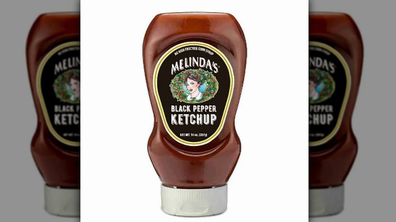 A bottle of Melinda's black pepper ketchup