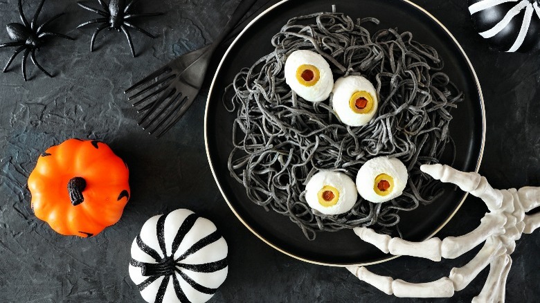 Halloween-themed eyeball pasta