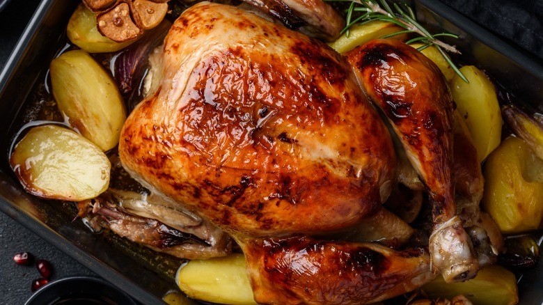 roasted turkey in pan