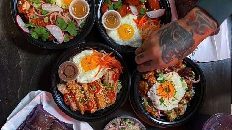 Chef preparing bowls