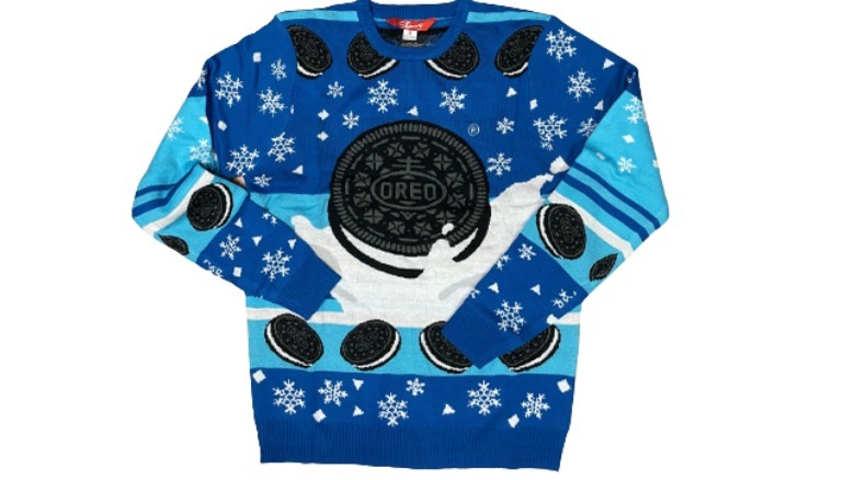 An Oreo-themed holiday sweater 