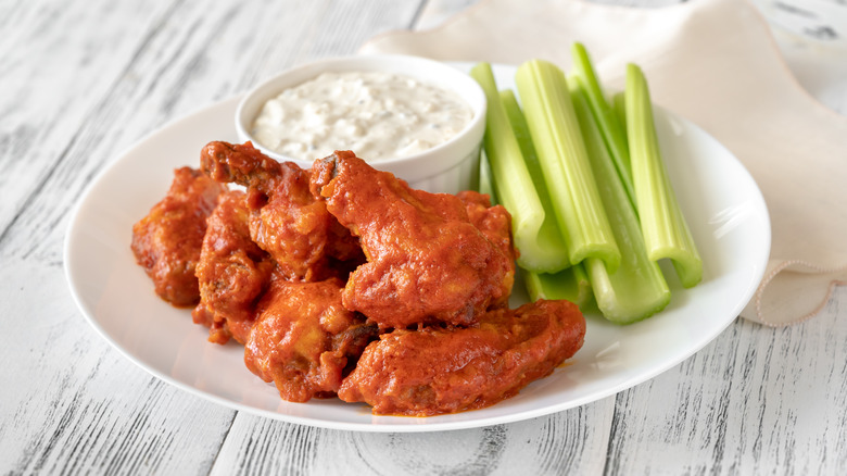 Buffalo Wings with Blue Cheese and Celery