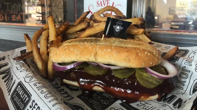 Vegan sandwich and fries