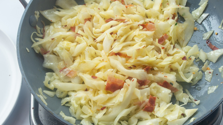 fried cabbage in skillet