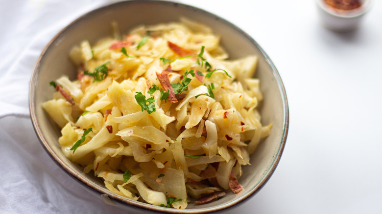 bowl of fried cabbage