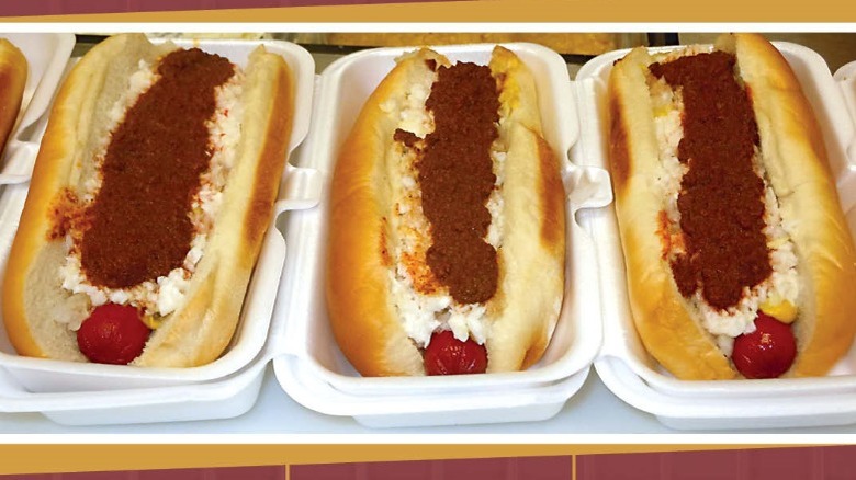 Row of Loaded Hot Dogs 