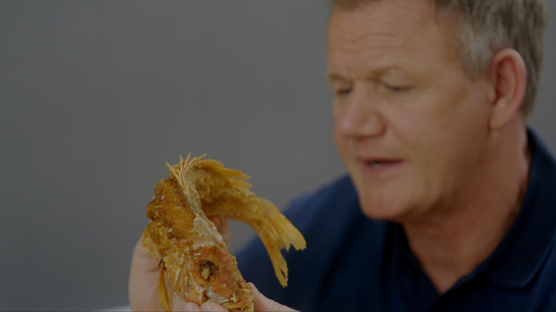 Gordon Ramsay handles a deep fried whole fish