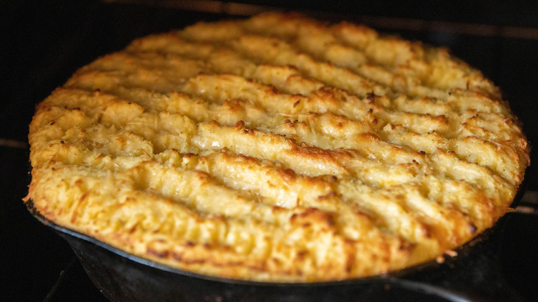 shepherd's pie baking in oven