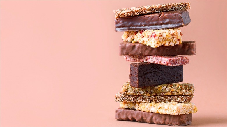 stack of various snacking bars