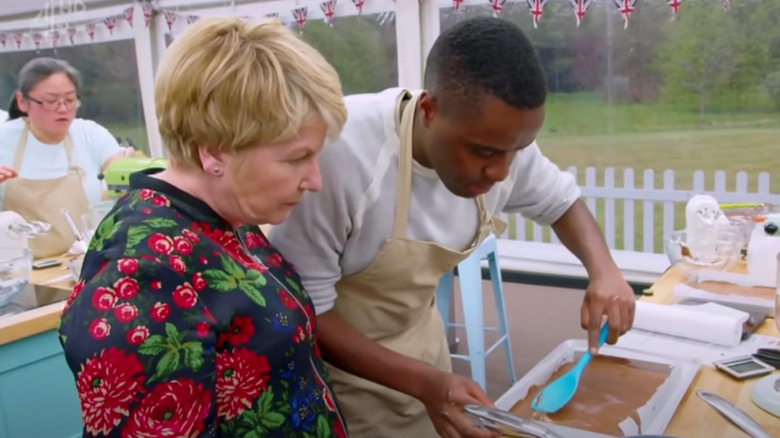 Liam on the GBBO with judge Sandi