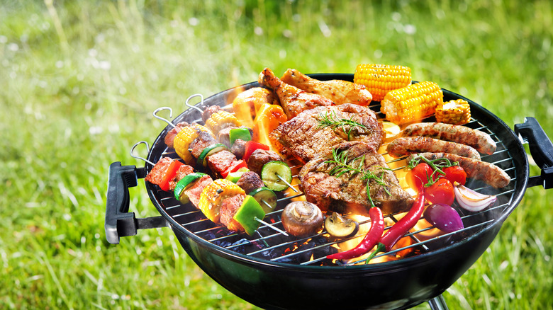 Grill with meat and vegetables