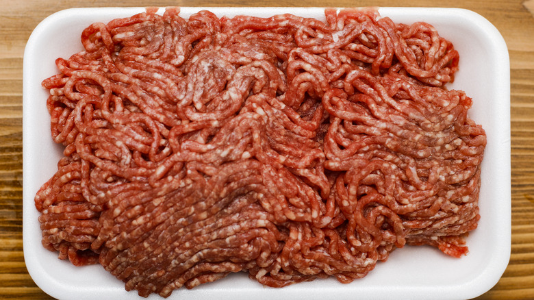 Ground beef on table