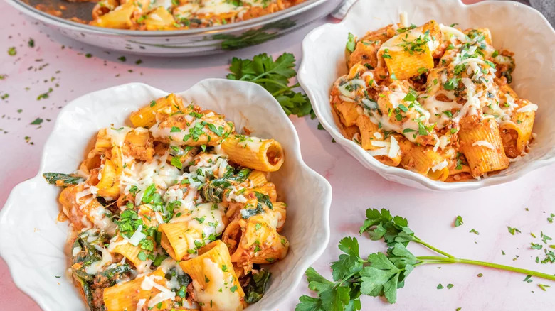 Bowls of rigatoni pasta