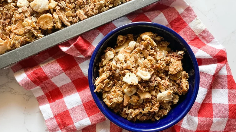 Granola mixture with dried apples.