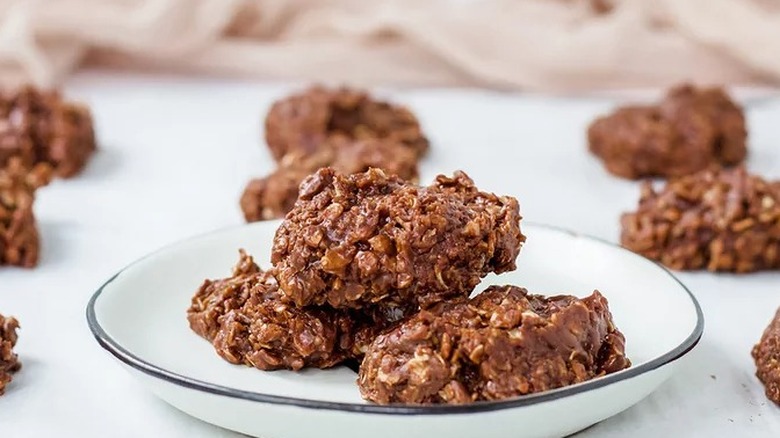 No bake cookies made with oats and chocolate. 