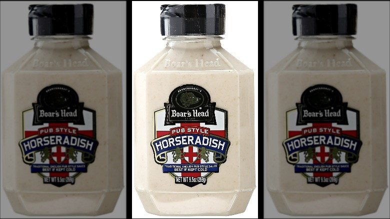 A bottle of Boars Head Horseradish Sauce