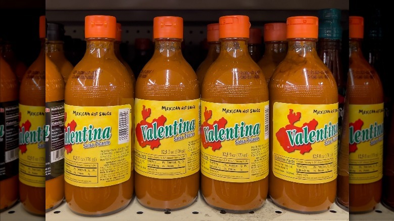 Valentina hot sauces on grocery shelf