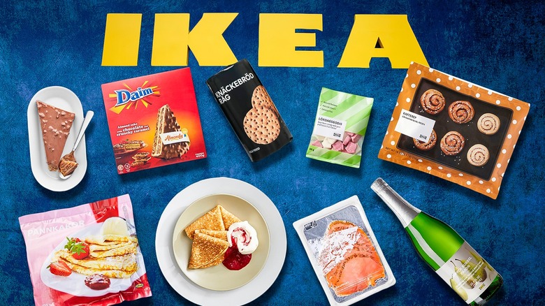 Assorted Ikea foods on a blue background