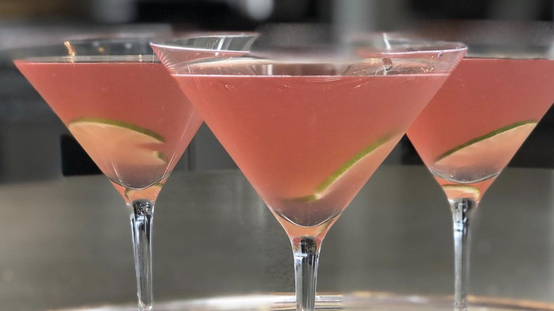 Three pink glasses of cosmos