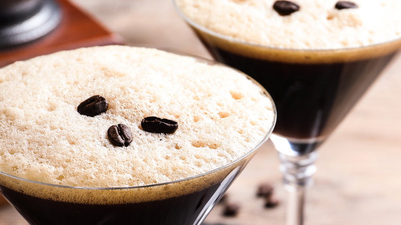 Two espresso martini cocktails 