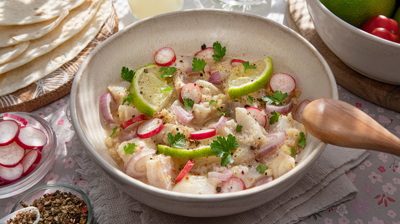 A bowl of Peruvian ceviche