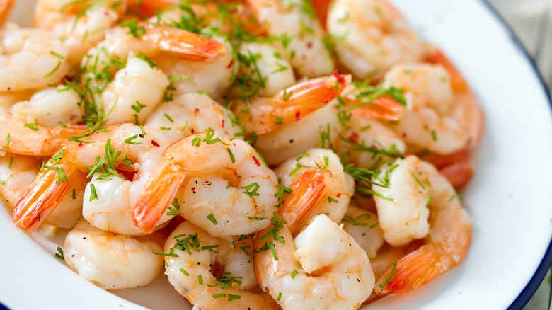 shrimp topped with dill