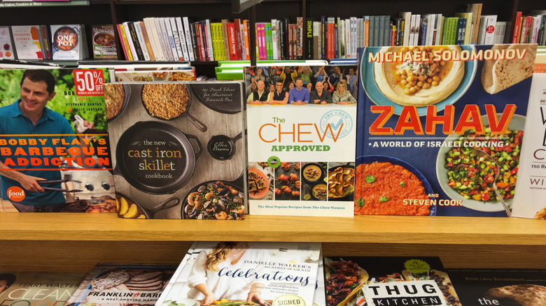 cookbooks on bookstore shelves