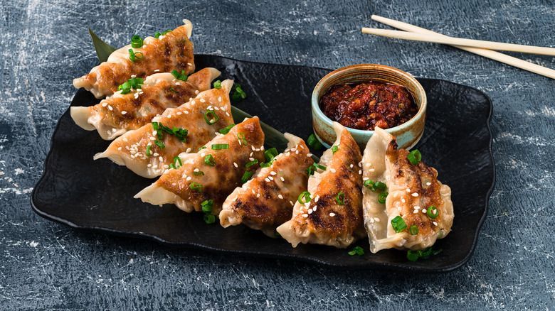 Japanese gyozas on plate