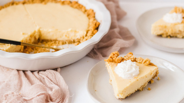 Slice of creamy pie with crumbly crust