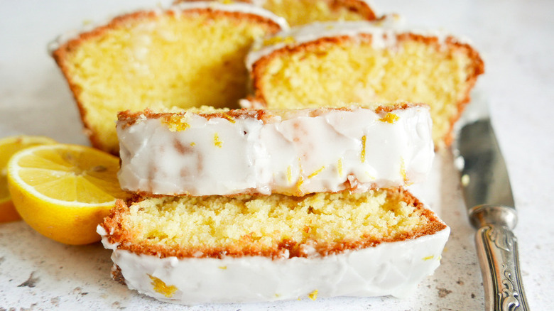 Slices of frosted lemon cake