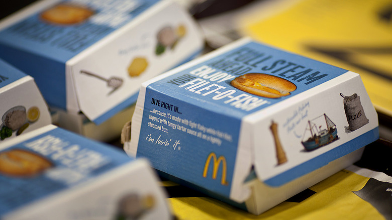 Filet-o-Fish sandwich containers on tray