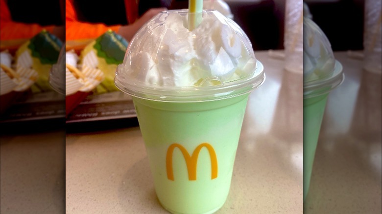 Shamrock Shake on table with straw