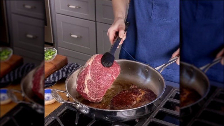 steak in skillet