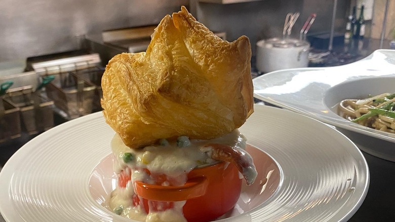 lobster pot pie topped with puff pastry