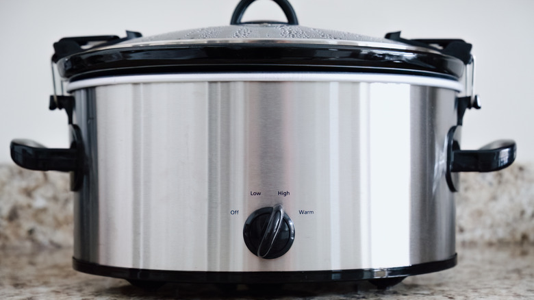 slow cooker on marble counter