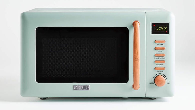 A Haden microwave on a white background. 