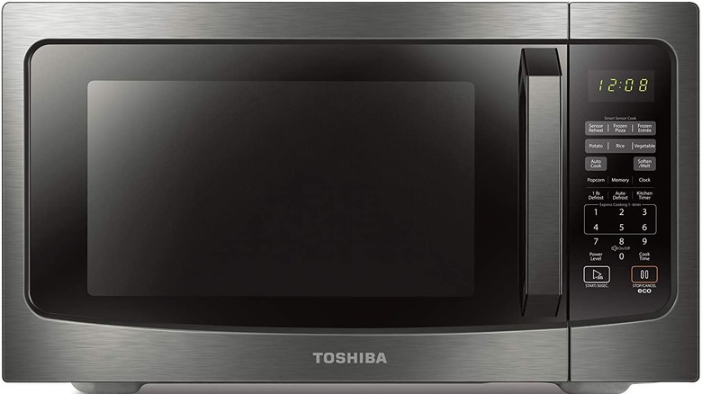 Grey Toshiba microwave on a white background  ML-EM45P