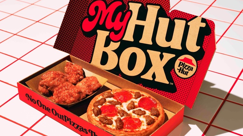 My Hut Box with pizza and wings