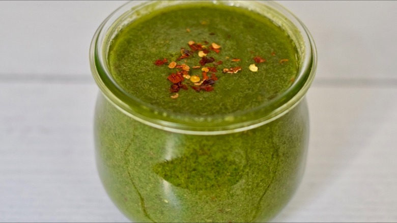 chimichurri in glass jar