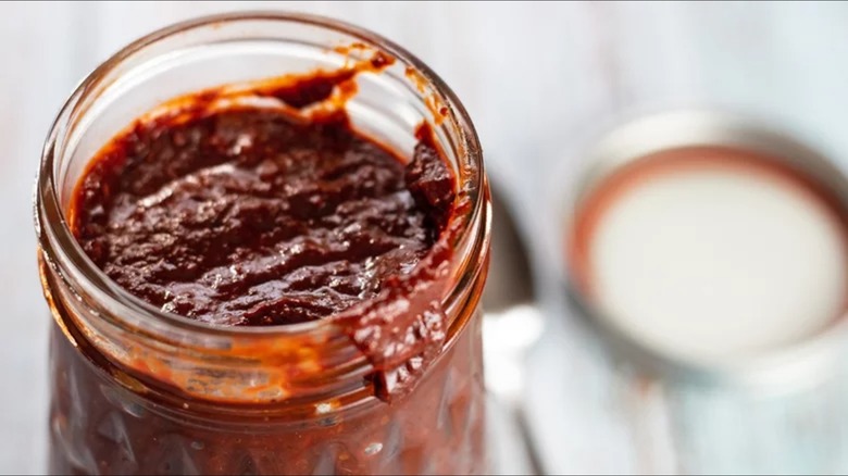 Mole sauce in glass jar