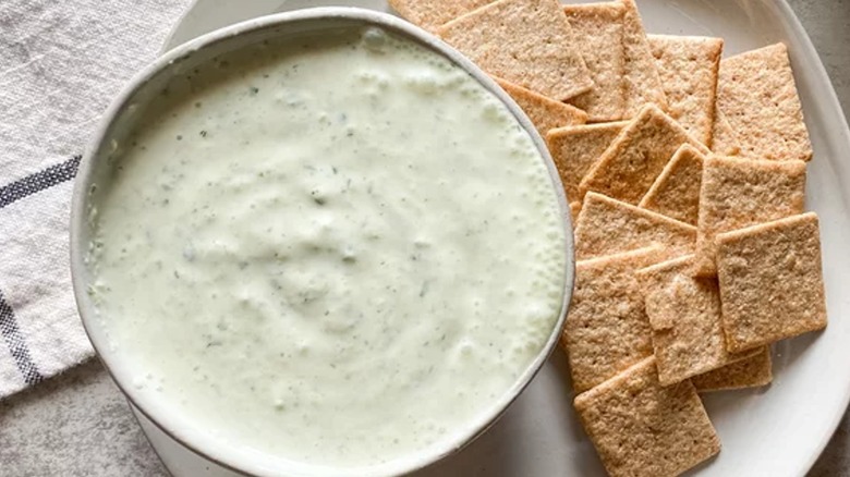 tzatziki sauce with grain crackers