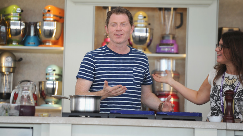 Bobby Flay speaking at cooking demonstration