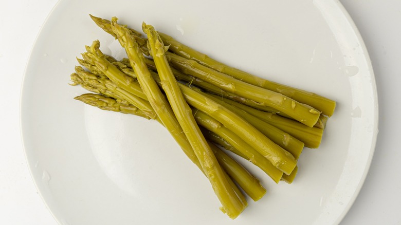 pickled asparagus on plate