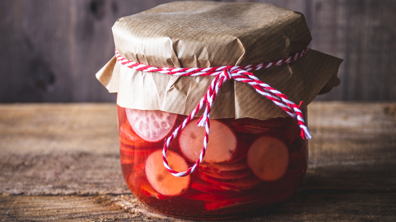 jar of pickled radishes