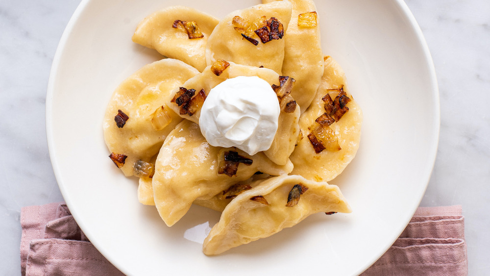 homemade pierogies served